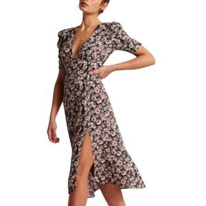 NWOT Abercrombie & Fitch Black Floral Back Cut Out Detailing Midi Dress Women's